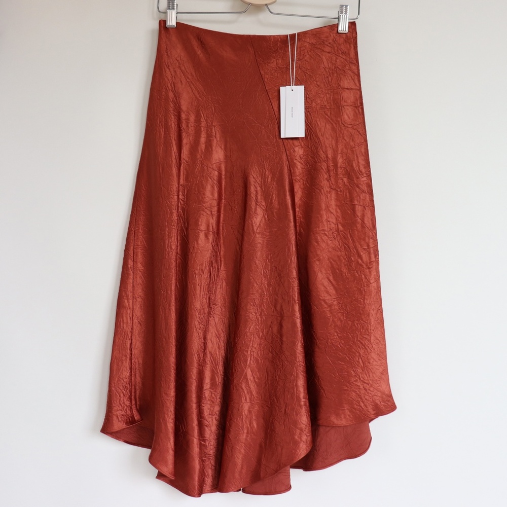NWT Vince Bias Cut Crinkled Satin Midi Skirt Small - Picture 5 of 8